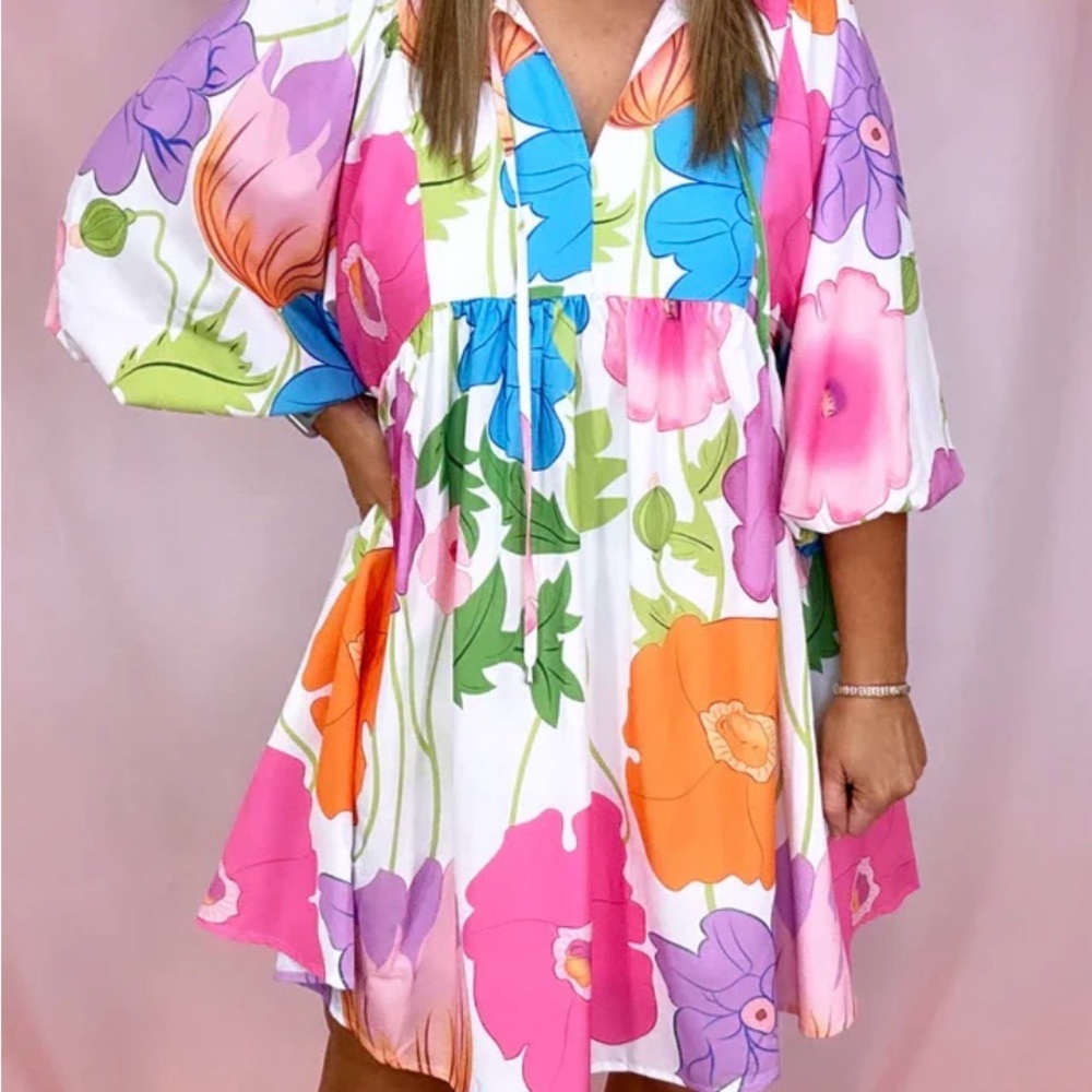 entro Multicolor Floral V-Neck Summer Dress - White Base